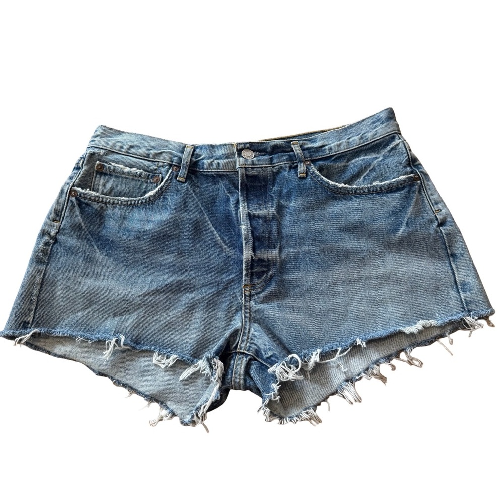Agolde Parker Cut Off Denim Shorts Swapmeet Blue